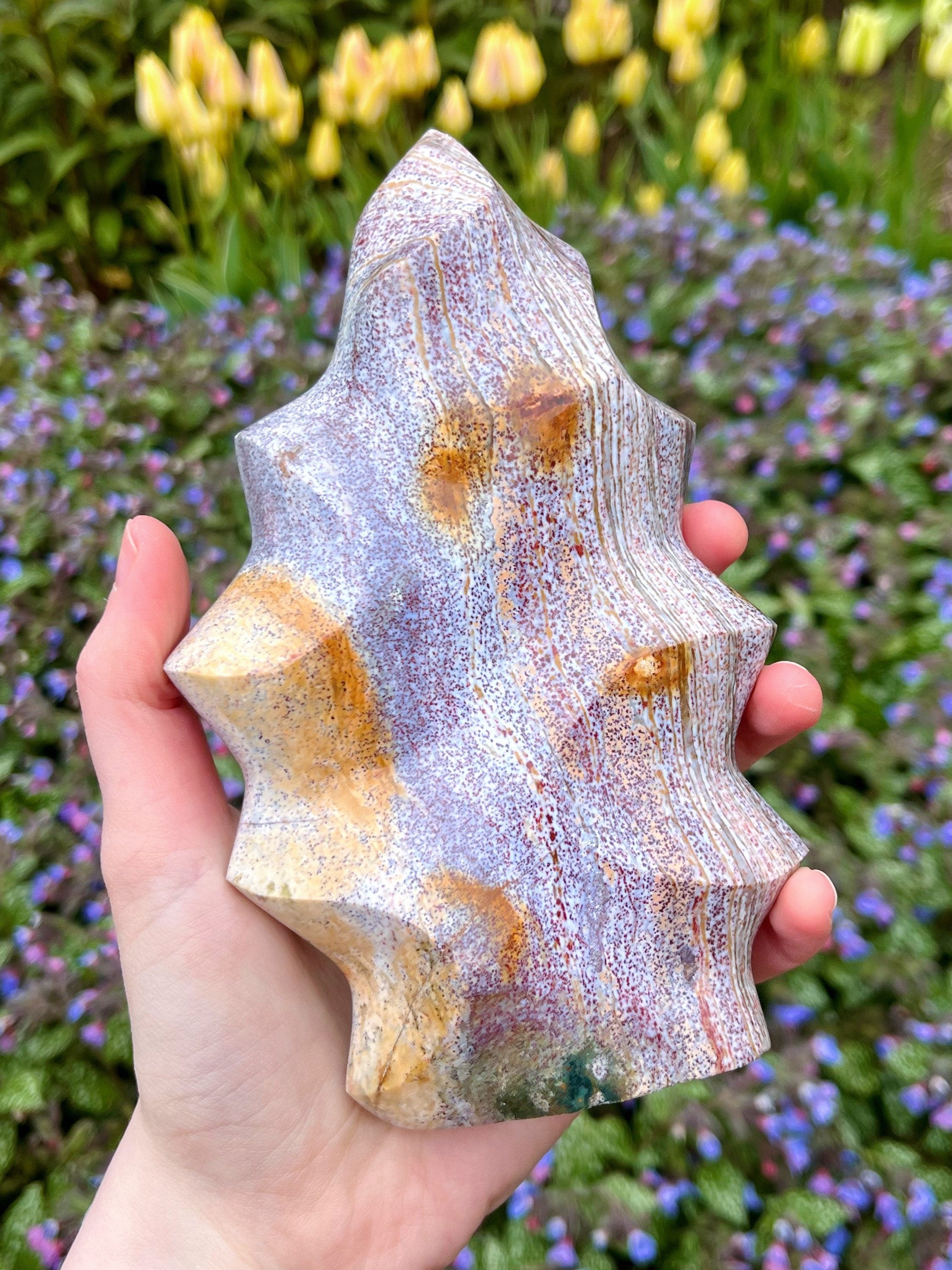 Colorful Ocean Jasper Flame, Polished Pastel Rainbow Ocean Jasper Cut Base Freeform