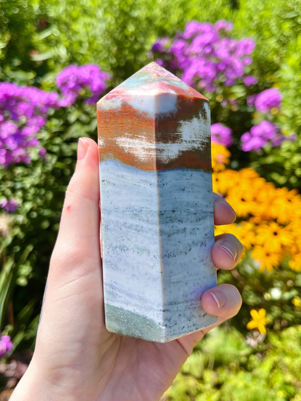 Large Ocean Jasper Tower • Blue Ocean Jasper • Pastel Rainbow Ocean Jasper • Polished Sea Jasper Point