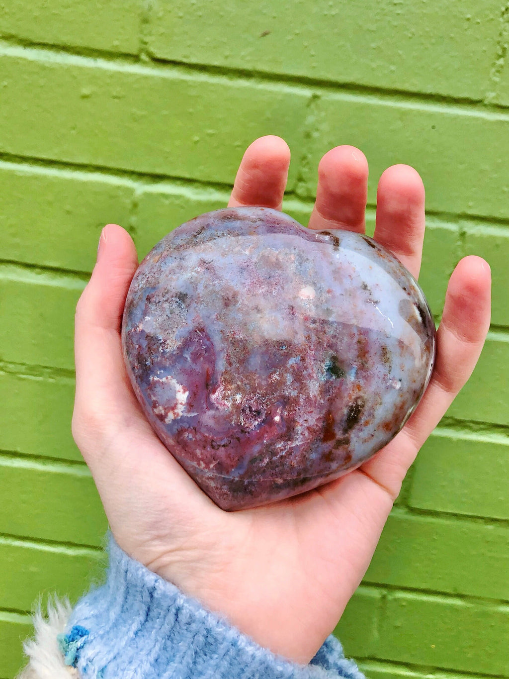 Large Pastel Ocean Jasper Crystal Heart, Polished Rainbow Sea Jasper Carving