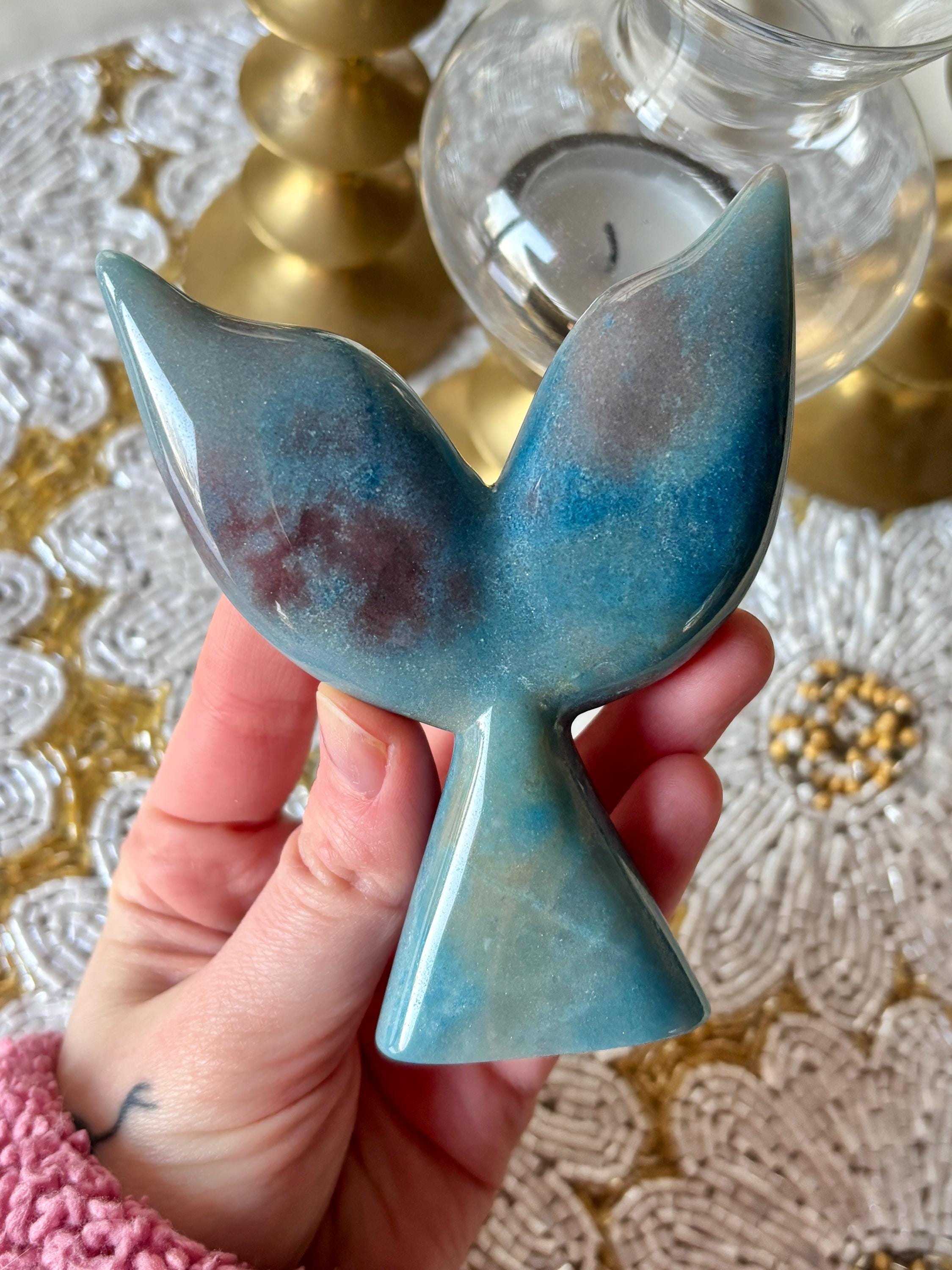Blue Trolleite Mermaid Tail Crystal Carving