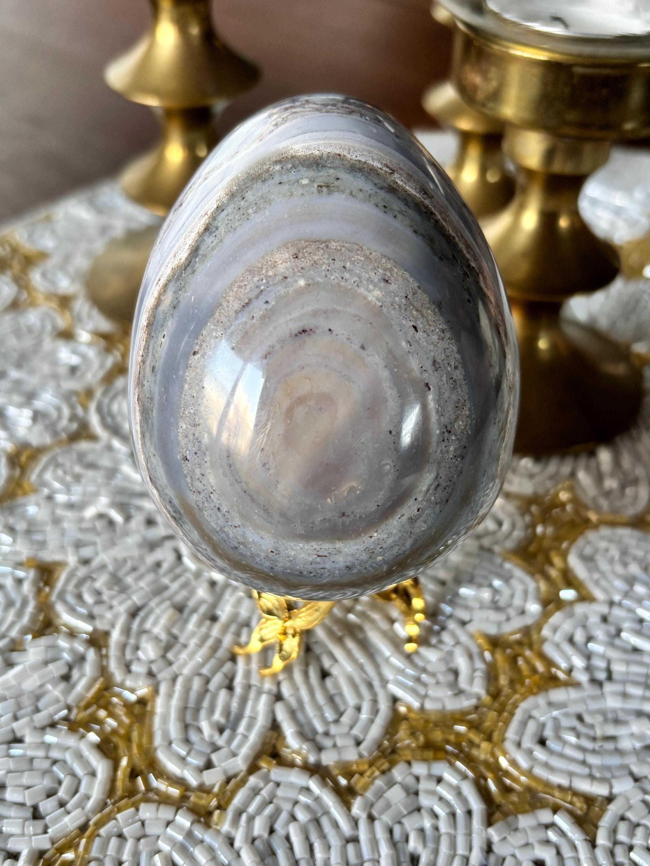 Large Blue Ocean Jasper Egg, Sea Jasper Crystal Carving