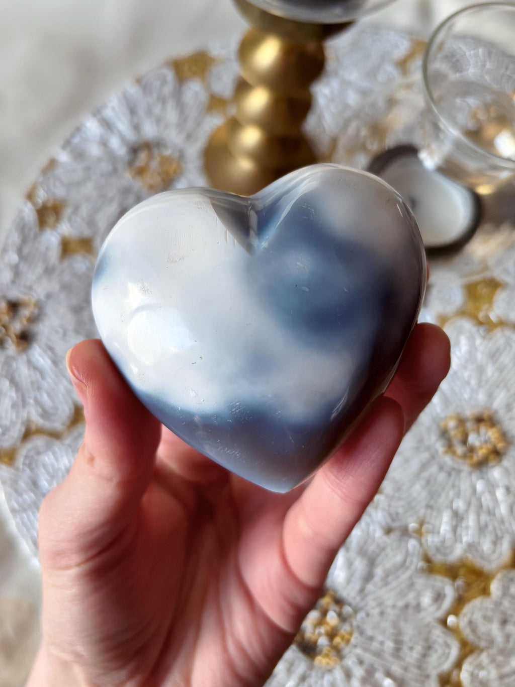 Puffy Blue Orca Agate Heart