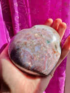 Large Pastel Ocean Jasper Crystal Heart, Polished Rainbow Sea Jasper Carving