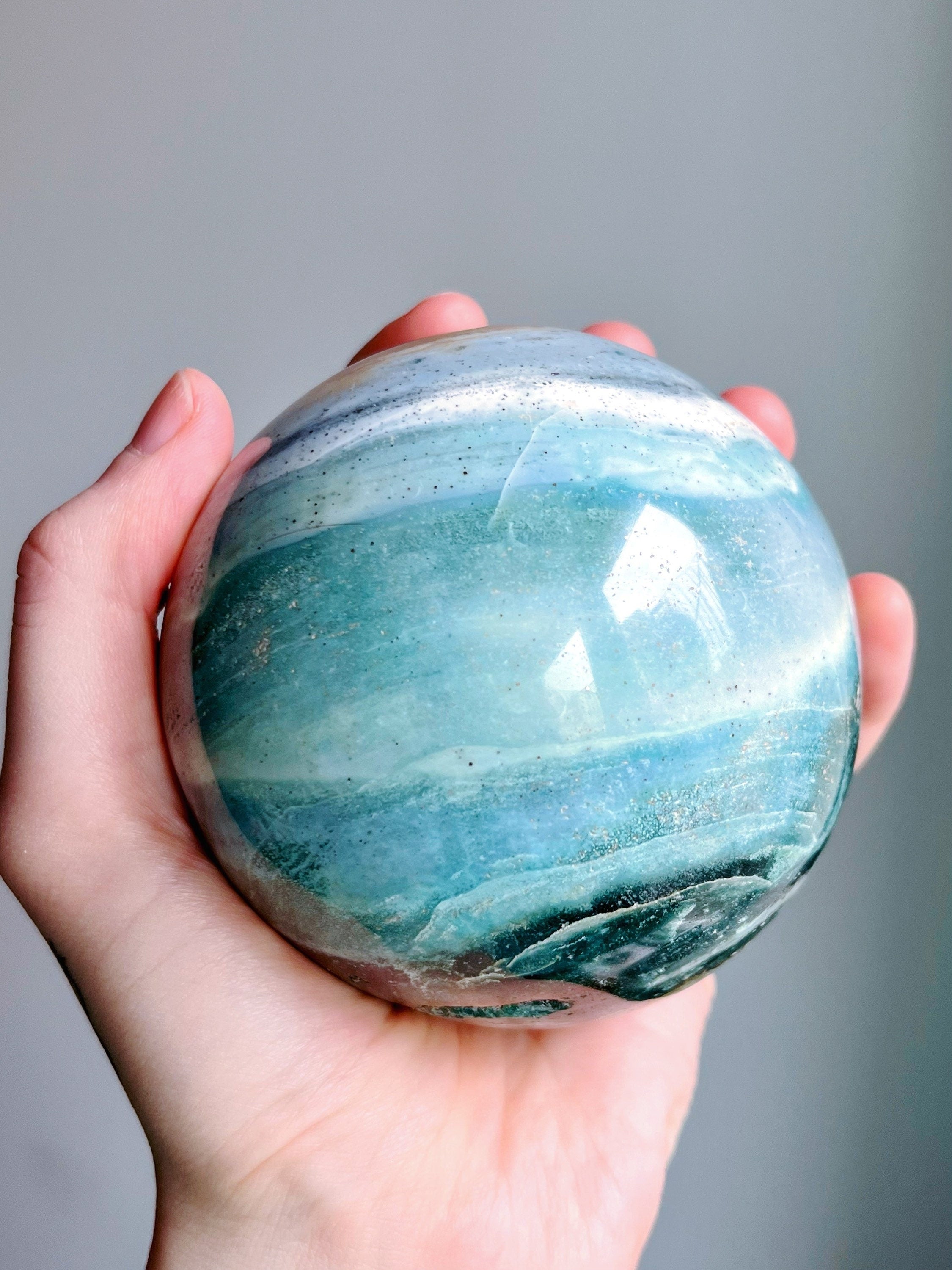 Large Ocean Jasper Sphere, Blue Green Sea Jasper