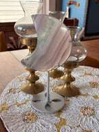Yttrium Fluorite Moon Crystal, Lavender Fluorite Crescent Moon Carving on Silver Stand