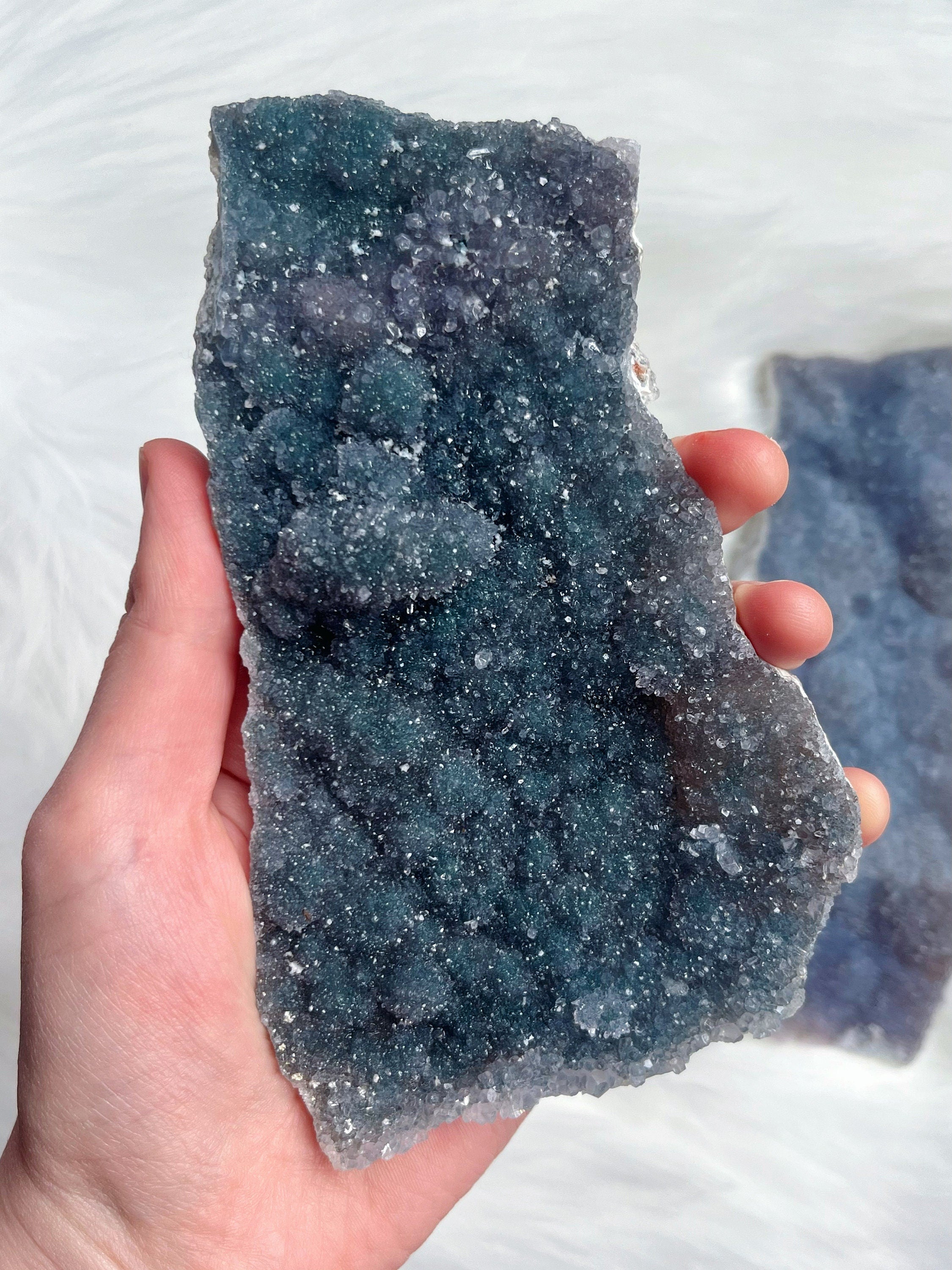 Raw Green Amethyst Slab, "Rainbow" Galaxy Amethyst Crystal