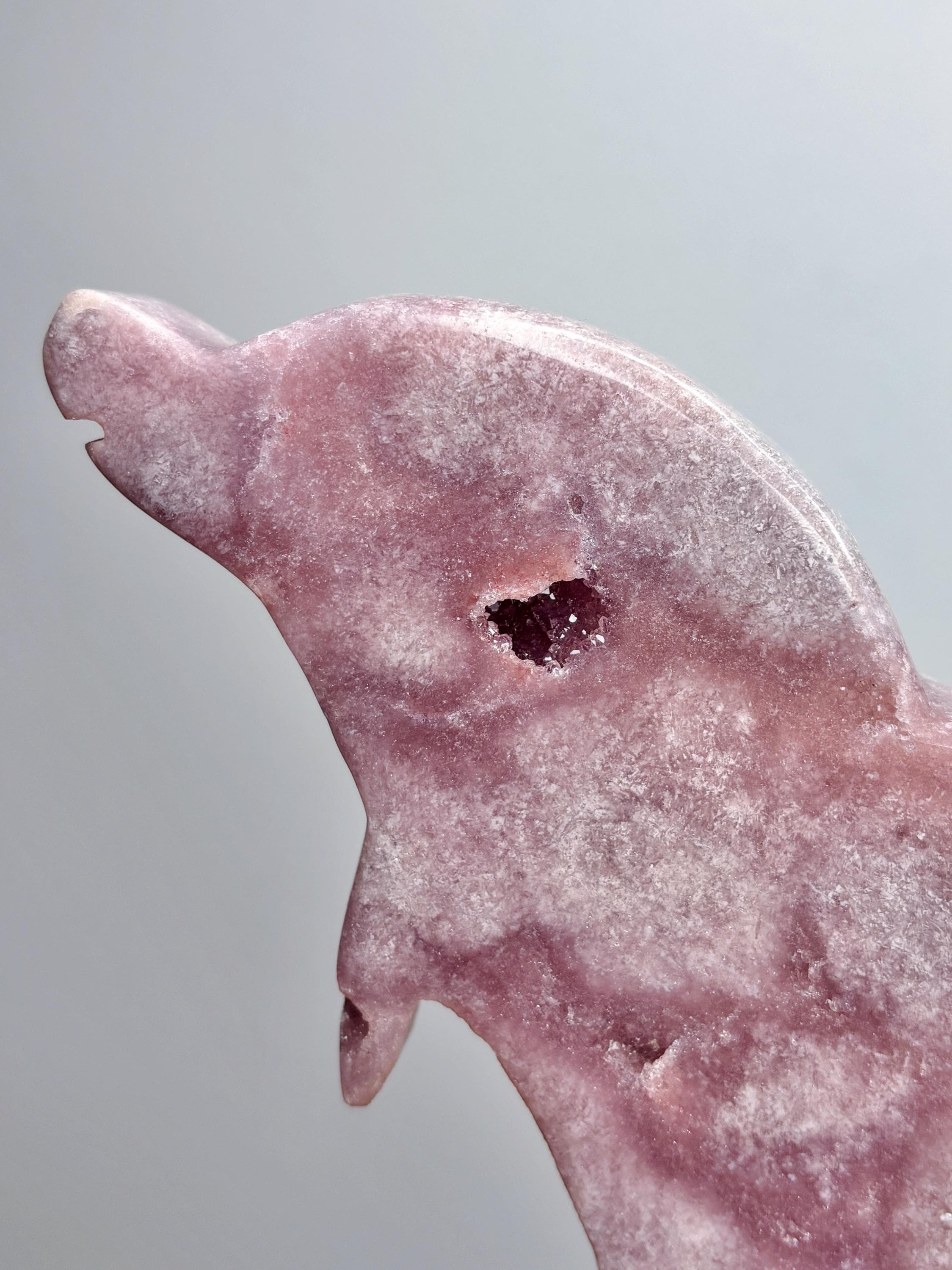 Pink Amethyst Dolphin Crystal with Gold Stand