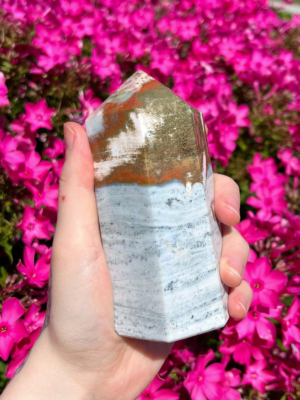 Large Ocean Jasper Tower • Blue Ocean Jasper • Pastel Rainbow Ocean Jasper • Polished Sea Jasper Point