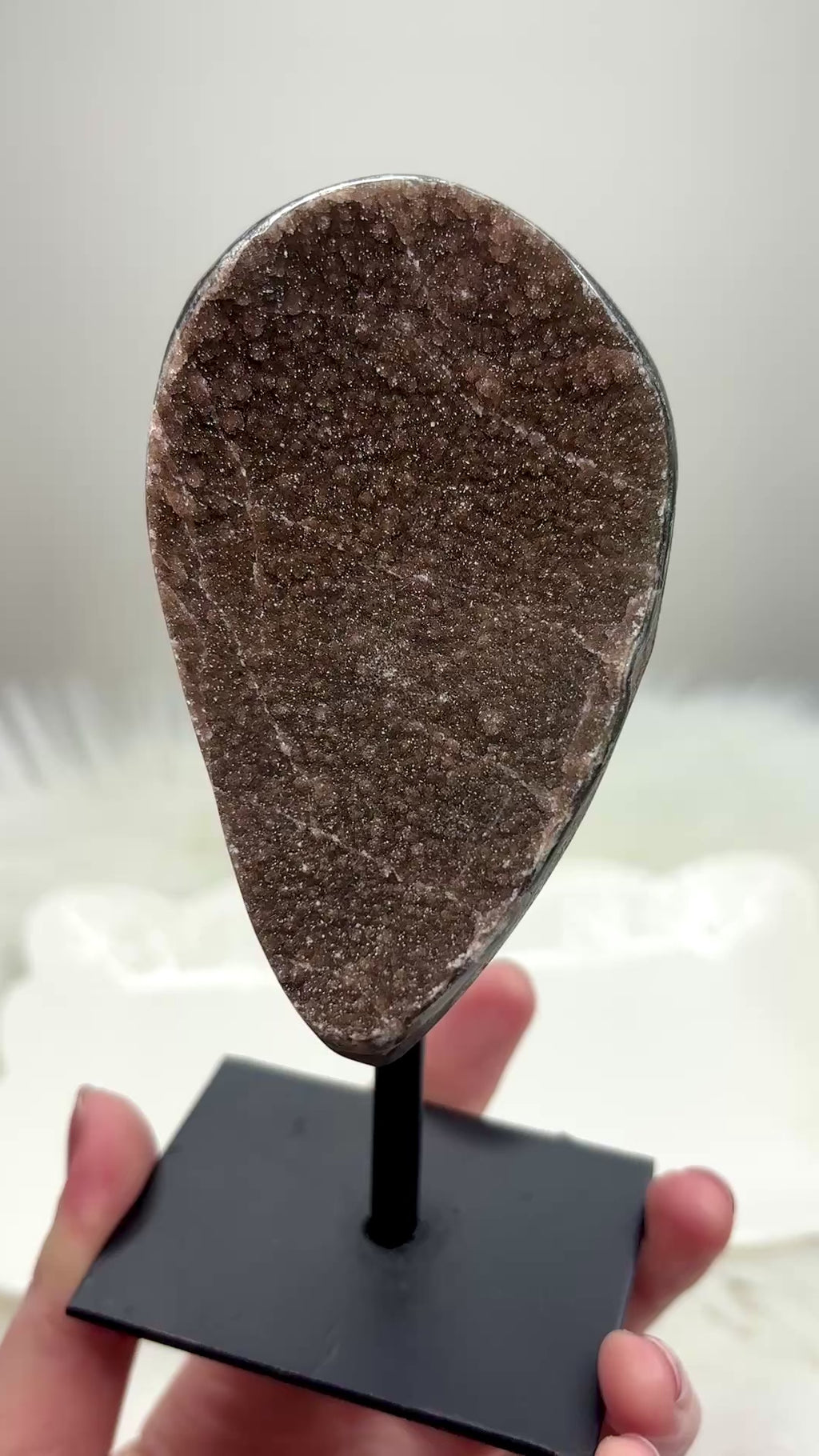 Brown Chocolate Amethyst Crystal, Sugar Amethyst Geode on Stand