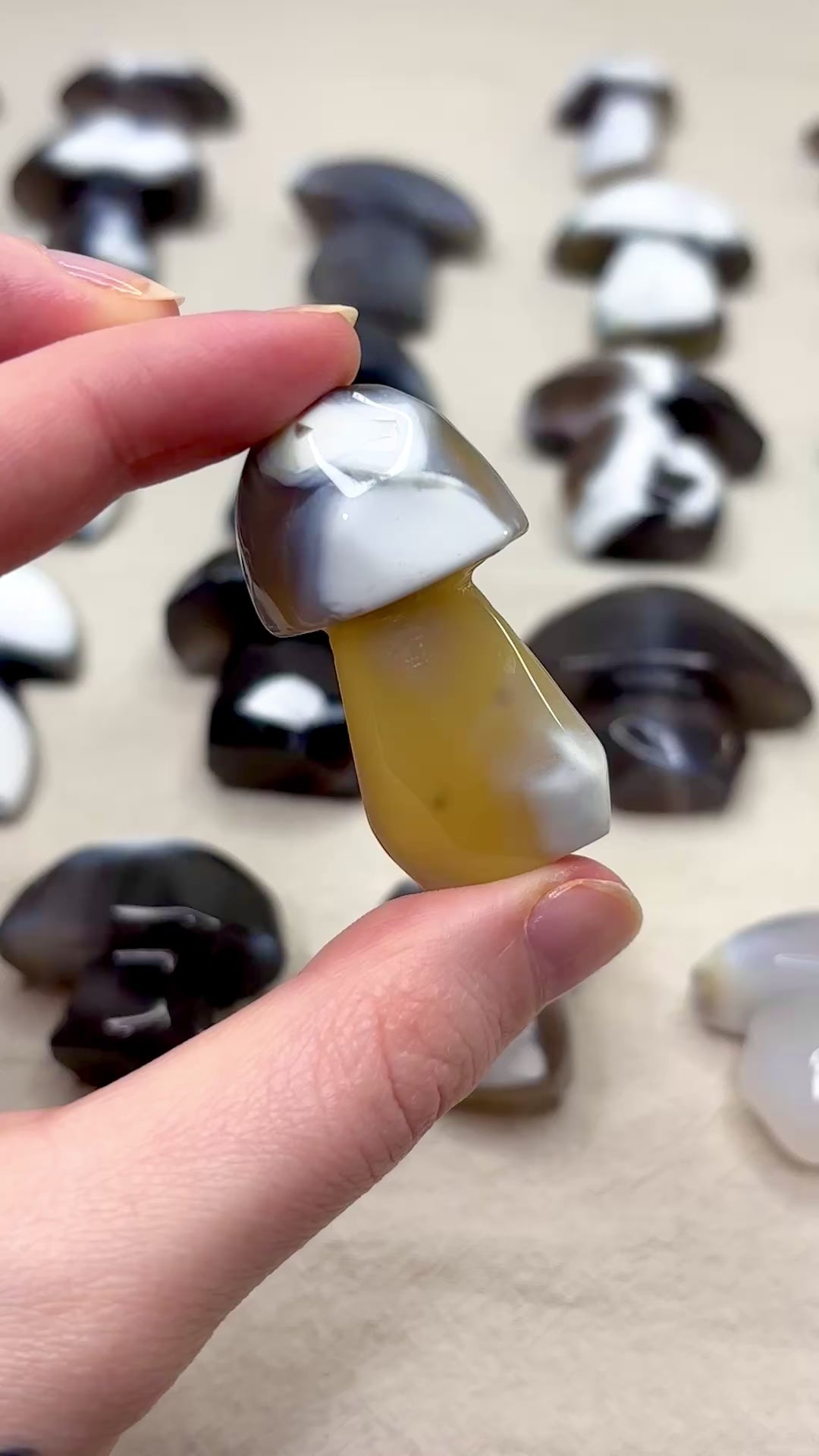 Yellow Orca Agate Mushroom Crystal, Hand Carved Gemstone Mushroom