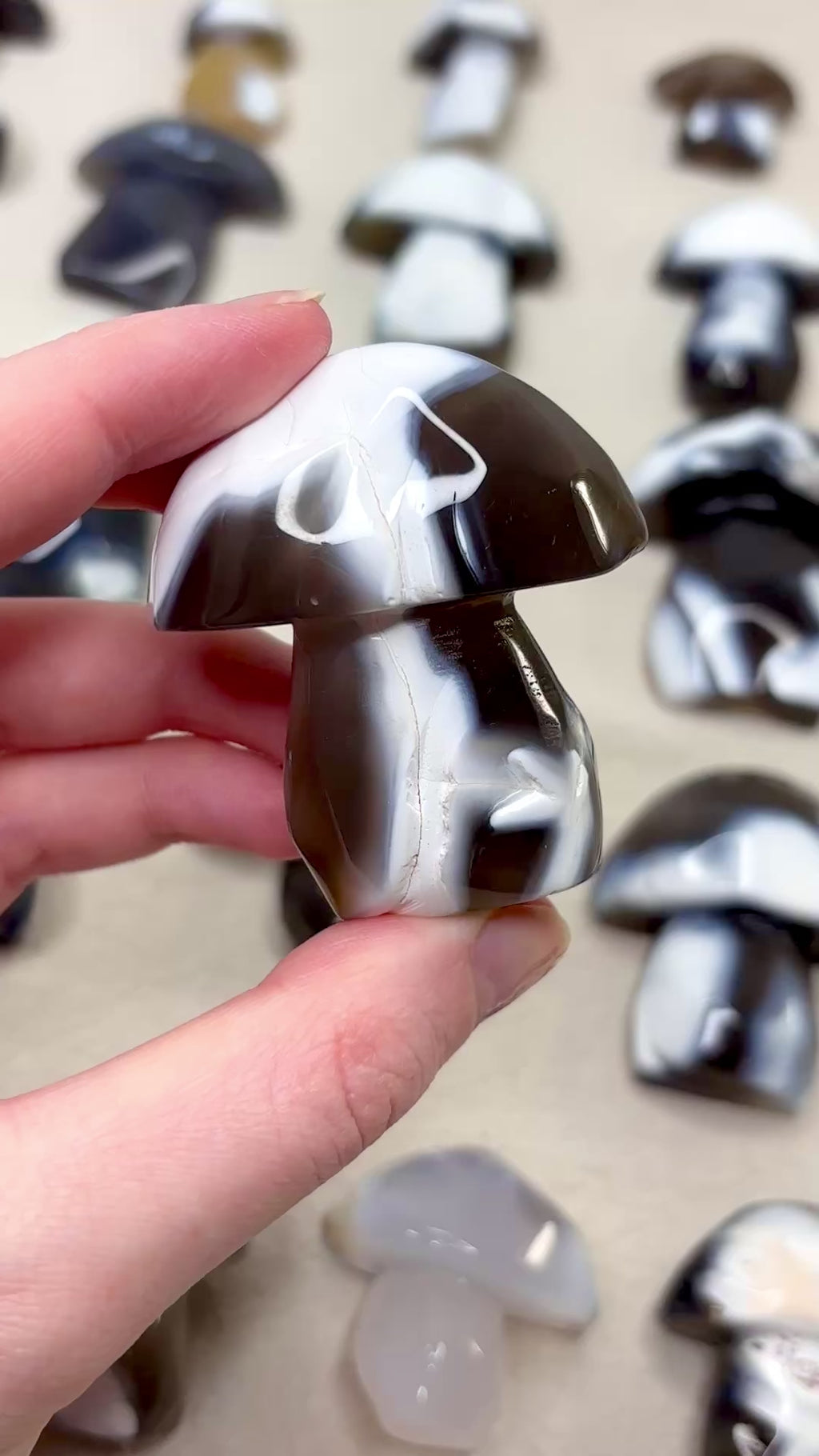 Orca Agate Mushroom Crystal, Hand Carved Natural Gemstone Mushroom