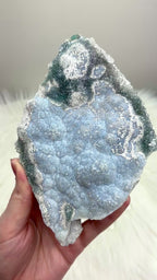 Rare Blue Amethyst Crystal Slab, Raw Botryoidal Blue Amethyst with Green Galaxy Druzy Amethyst & Clear Quartz
