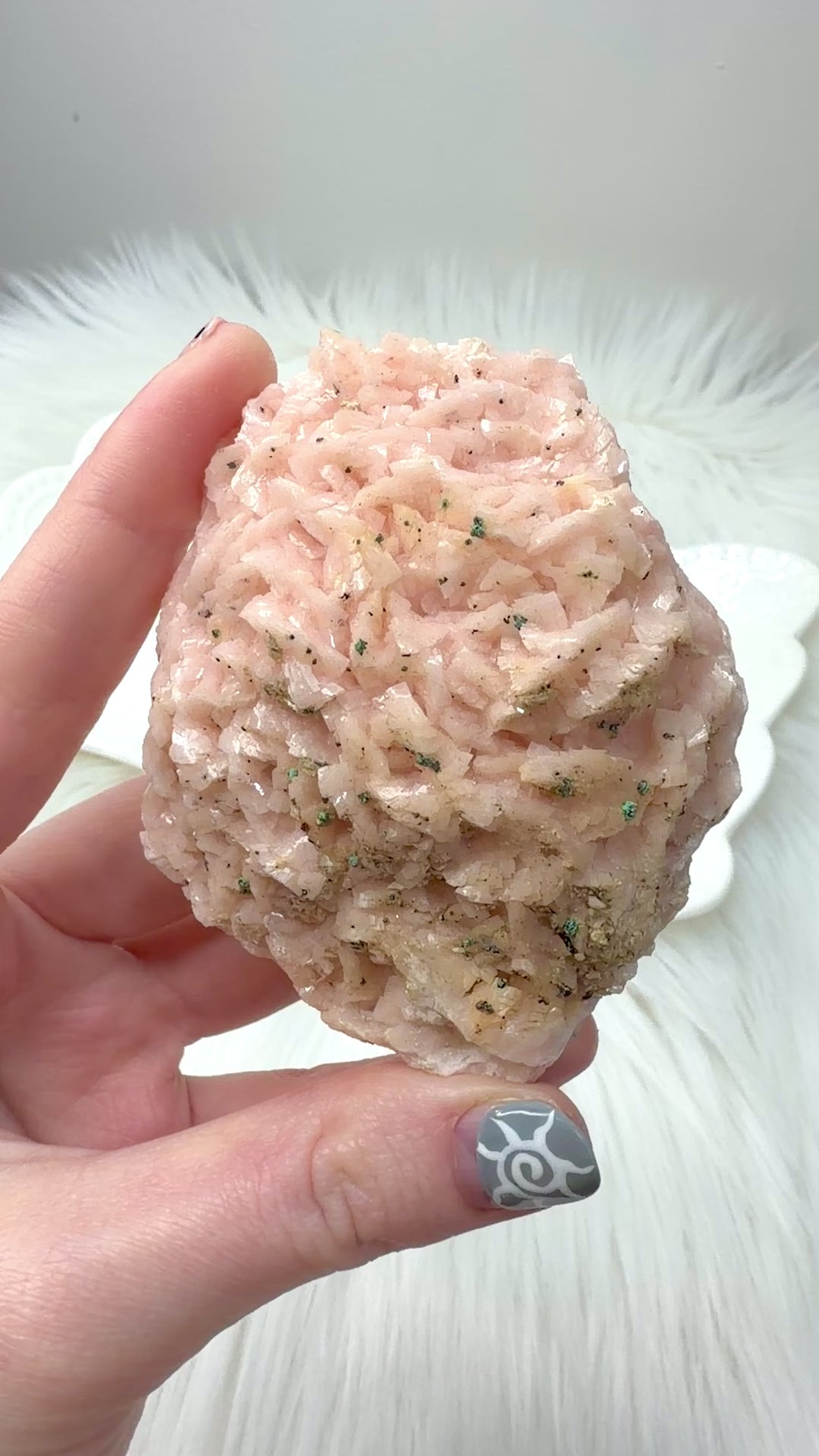 High Quality Peach Dolomite, Peach Dolomite with Malachite Crystal, Raw Dolomite Mineral Specimen