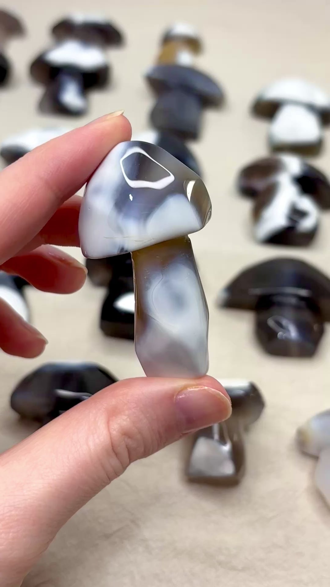 Orca Agate Mushroom Crystal, Hand Carved Natural Gemstone Mushroom