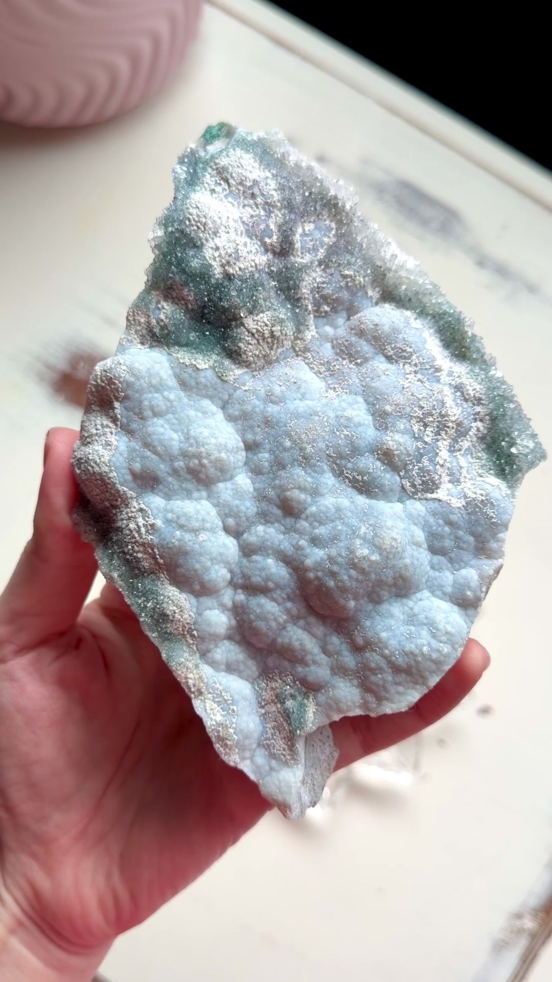 Rare Blue Amethyst Crystal Slab, Raw Botryoidal Blue Amethyst with Green Galaxy Druzy Amethyst & Clear Quartz