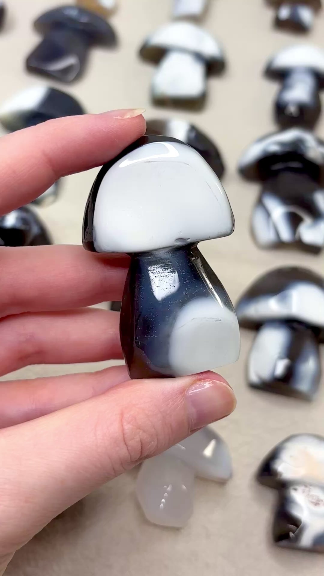 Blue & White Orca Agate Mushroom, Hand-Carved Natural Gemstone Mushroom