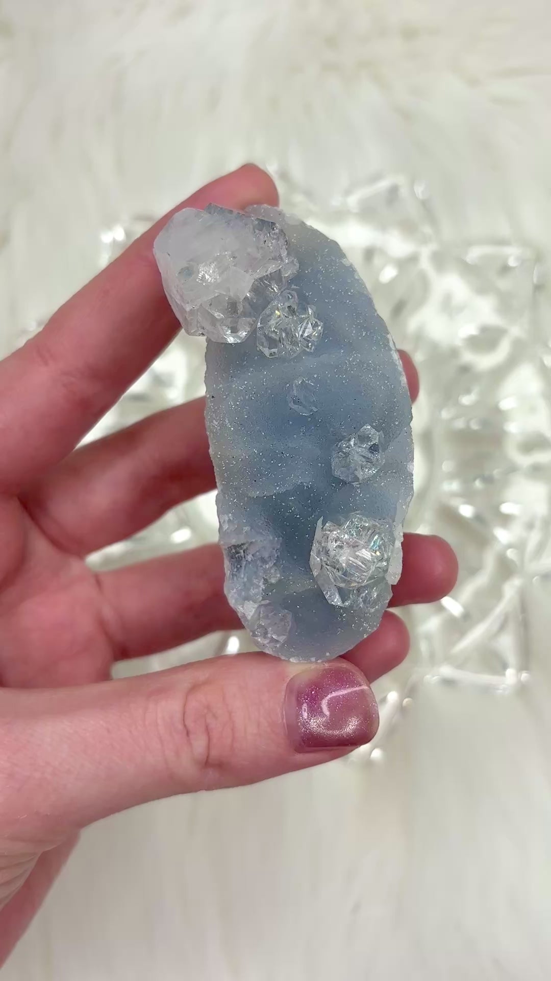 Rare Blue Sugar Apophyllite Crystal, Natural Cubic Ice Apophyllite Specimen