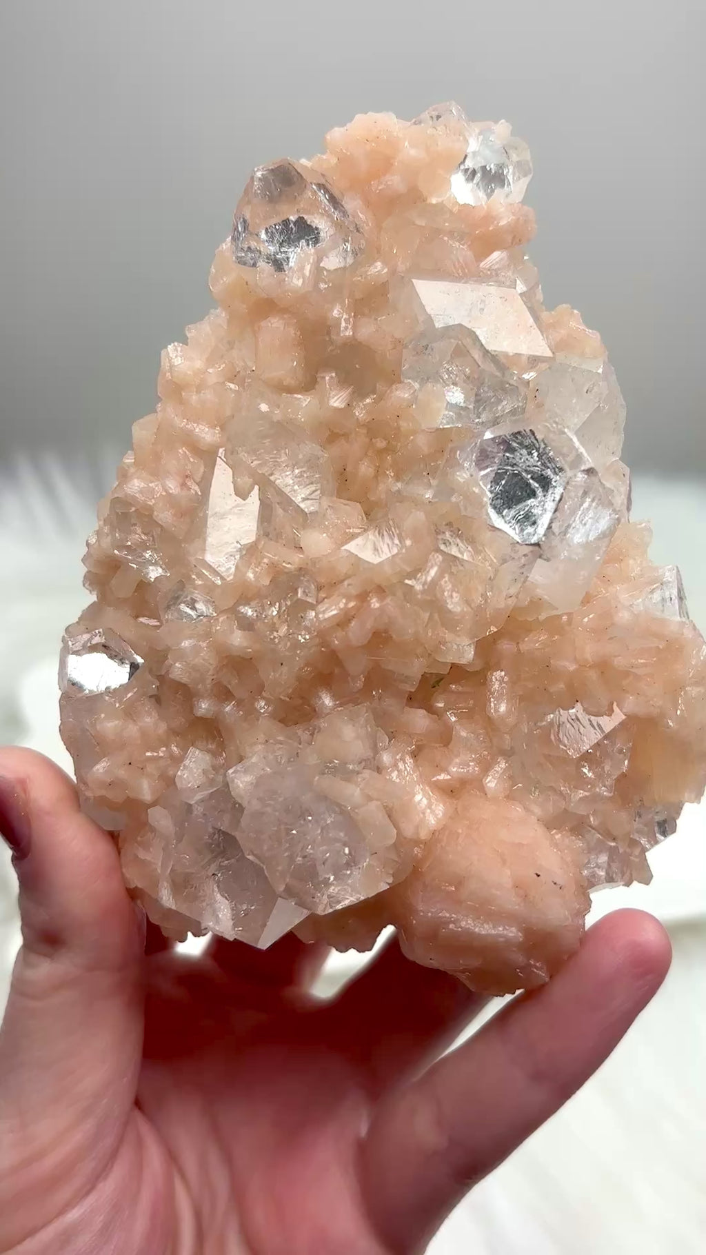 Peach Stilbite with Diamond Apophyllite, Raw Mineral Specimen