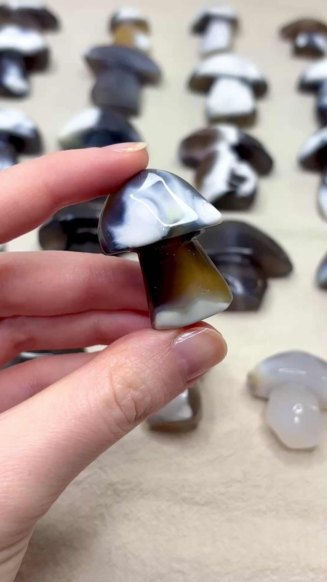 Small Orca Agate Mushroom, Hand Carved Gemstone Mushroom