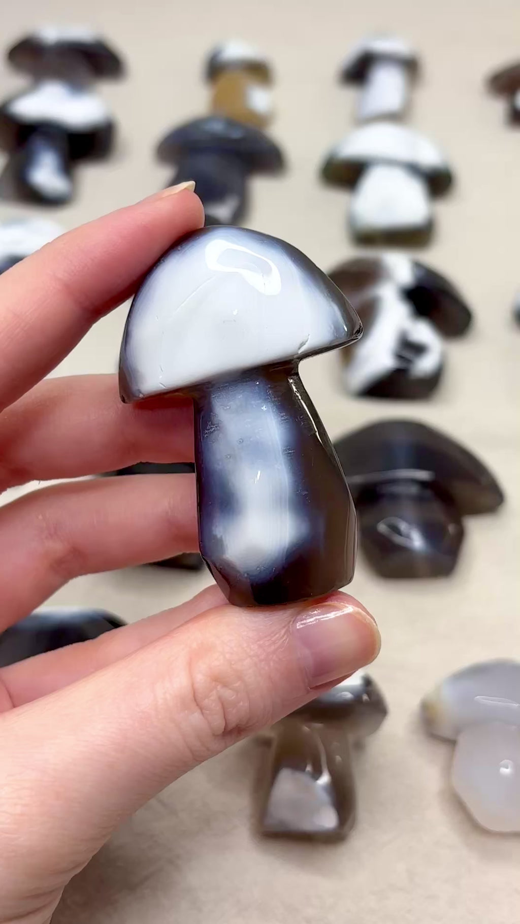 Orca Agate Mushroom Crystal, Hand Carved Natural Gemstone Mushroom