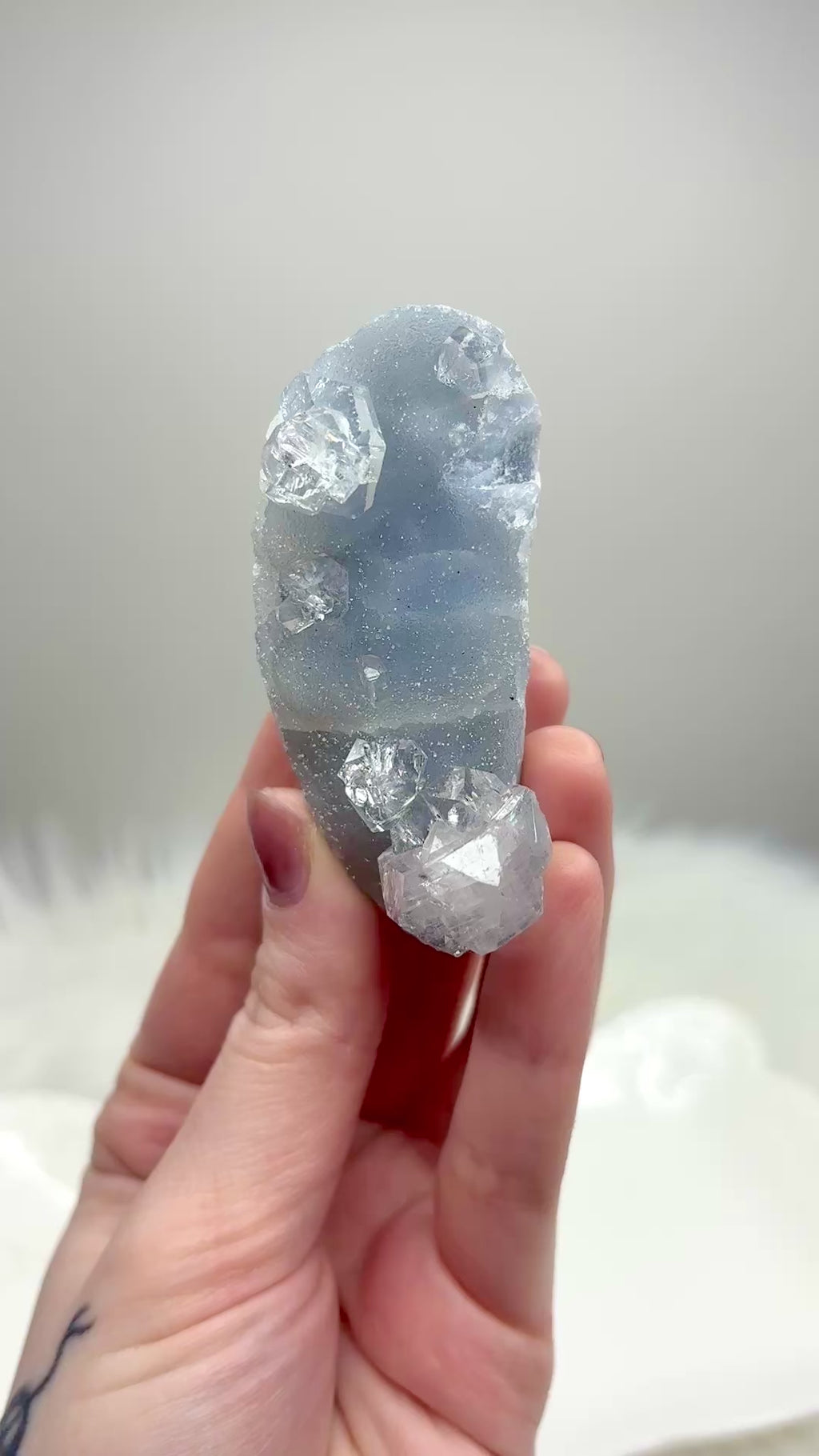 Rare Blue Sugar Apophyllite Crystal, Natural Cubic Ice Apophyllite Specimen