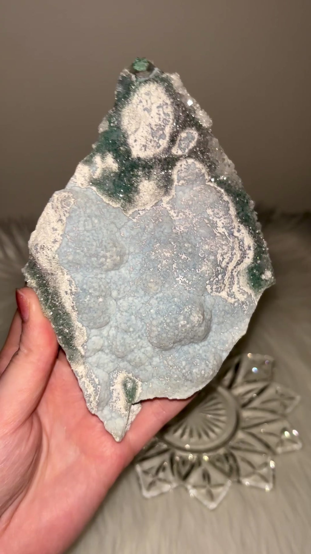 Rare Blue Amethyst Crystal Slab, Raw Botryoidal Blue Amethyst with Green Galaxy Druzy Amethyst & Clear Quartz